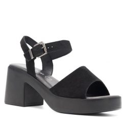Sandały Lasocki. Czarne sandały Lasocki, bez wzorów, bez obcasa, na słupku, bez zapięcia. Za 139.99 zł.