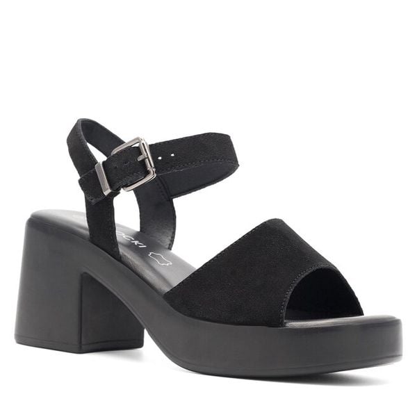 Sandały Lasocki. Czarne sandały Lasocki, bez wzorów, bez obcasa, na słupku, bez zapięcia. Za 139.99 zł.