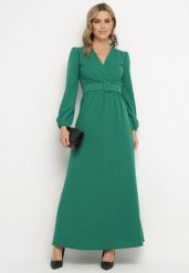 Zielona Rozkloszowana Sukienka Ozdobiona Paskiem w Talii Felirith. Zielone sukienki Born2be, na co dzień, l, bez wzorów, eleganckie, bez kołnierzyka, bez ramiączek, maxi, rozkloszowane. Za 159.99 zł.