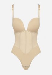 Beżowe Dopasowane Body z Siateczkowymi Zdobieniami Lunadriela. Brązowe body Born2be, l, z aplikacjami, z jeansu. Za 59.99 zł.