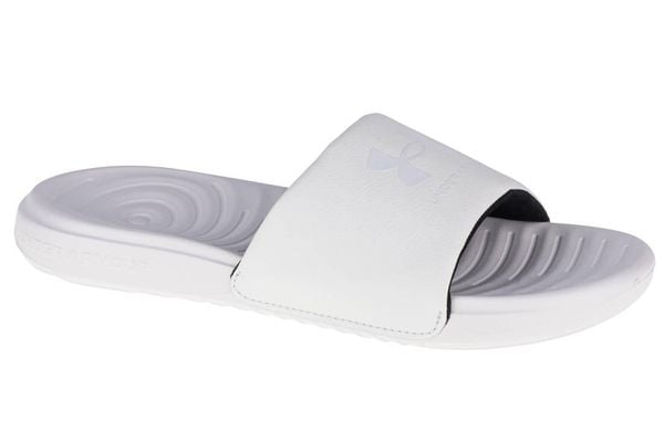 Klapki damskie Under Armour Ansa Fixed Slides. Białe klapki Under Armour, bez wzorów, z materiału, bez obcasa. Za 89.99 zł.