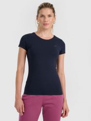 4F T-shirt slim gładki damski XS. Niebieskie koszulki sportowe 4f, bez wzorów, z bawełny, bez ramiączek, na fitness i siłownię. W wyprzedaży za 29.99 zł.