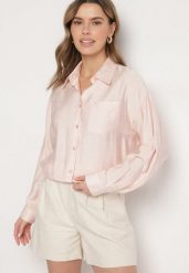 Jasnoróżowa Wiskozowa Koszula Ozdobiona Kieszonką Dovesse. Czerwone koszule Born2be, m, bez wzorów, z jeansu, eleganckie, bez kołnierzyka, bez ramiączek. Za 69.99 zł.