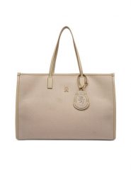 Tommy Hilfiger Torebka Th City Large Tote Melton AW0AW18215 Beżowy. Brązowe shopper TOMMY HILFIGER, bez wzorów, z materiału, bez dodatków. Za 699.99 zł.