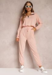 Różowy 2-częściowy Komplet Dresowy ze Spodniami i Bluzą Erassi. Czerwone bluzy Renee, xl, bez wzorów, z dresówki, bez kaptura. Za 59.99 zł.