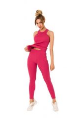 Prążkowane Legginsy z Logowaną Naszywką - Koralowe. Pomarańczowe legginsy MOE, l, z aplikacjami, z elastanu. Za 189.89 zł.
