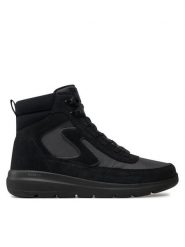 Skechers Botki 144198/BKGY Czarny. Czarne botki Skechers, bez wzorów, ze skóry, bez obcasa, na płaskiej podeszwie, bez zapięcia. Za 379.99 zł.