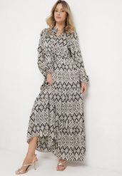 Czarno-Biała Rozkloszowana Sukienka Ściągana w Pasie Sznurkiem, Zapinana na Guziki Biemarie. Czarne sukienki Born2be, na spotkanie biznesowe, l, bez wzorów, bez kołnierzyka, bez ramiączek, maxi, rozkloszowane. Za 139.99 zł.