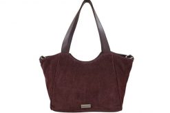 Torebka damska zamszowa typu worek - Bordowa. Czerwone torby na ramię Barberini's, bez wzorów, z jeansu, biznesowe, na ramię, duże, pikowane, bez dodatków. Za 300.99 zł.