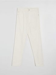 Jeansy mom fit z efektem laserowych przetarć - kremowy. Białe jeansy Sinsay, bez wzorów. Za 69.99 zł.