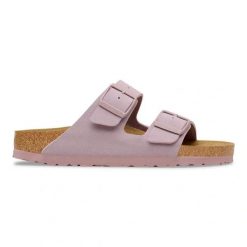 BIRKENSTOCK Arizona BFBC Faded Purple Klapki damskie. Fioletowe klapki Birkenstock, bez wzorów, z materiału, bez obcasa. Za 429.99 zł.