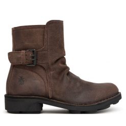 Botki Fly London. Brązowe botki Fly London, bez wzorów, bez obcasa, na słupku, bez zapięcia. Za 749.99 zł.