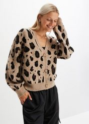 Sweter rozpinany w atrakcyjny wzór. Brązowe kardigany bonprix, bez wzorów. Za 142.99 zł.