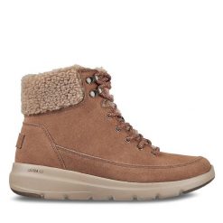 Trzewiki Skechers. Brązowe botki Skechers, bez wzorów, bez obcasa, na płaskiej podeszwie, bez zapięcia. Za 359.99 zł.