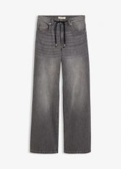 Luźne jeansy, high waist. Czarne jeansy bonprix, bez wzorów, z podwyższonym stanem. Za 124.99 zł.