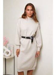 Soft Cashmere Sukienka dzianinowa w kolorze beżowym rozmiar: 34/36. Brązowe sukienki Soft Cashmere, na co dzień, bez wzorów, z dzianiny, klasyczne, bez kołnierzyka, bez ramiączek, midi, proste. Za 96.83 zł.