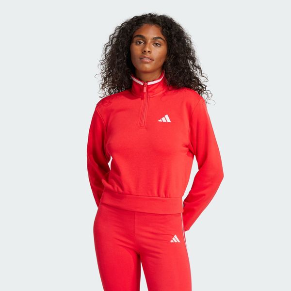 Bluza dresowa Essentials Color Pop French Terry Crop Quarter-Zip. Czerwone bluzy Adidas, xs, bez wzorów, z dresówki, bez kaptura. W wyprzedaży za 199.20 zł.