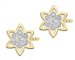 Kolczyki z żółtego złota z diamentami - kwiaty - 0,04 ct - próba 375. Żółte kolczyki Apart, z diamentem, złote. Za 1,059.00 zł.