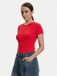Tommy Hilfiger T-Shirt DW0DW17383 Czerwony Slim Fit. Czerwone t-shirty TOMMY HILFIGER, xs, bez wzorów, z bawełny, bez kołnierzyka, bez ramiączek. Za 149.99 zł.
