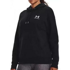 Damska polarowa bluza z kapturem Under Armour Essential w kolorze czarnym. Białe bluzy Under Armour, m, bez wzorów, z bawełny, z kapturem. Za 350.99 zł.