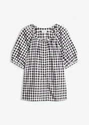 Bluzka z czystej bawełny. Czarne bluzki bonprix, bez wzorów, z bawełny, bez kołnierzyka, bez ramiączek. Za 54.99 zł.