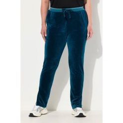 Damskie Aksamitne spodnie dresowe błyszcząca lamówka elastyczny pas kieszenie. Niebieskie spodnie dresowe Ulla Popken, plus size, bez wzorów, z dresówki. Za 244.99 zł.
