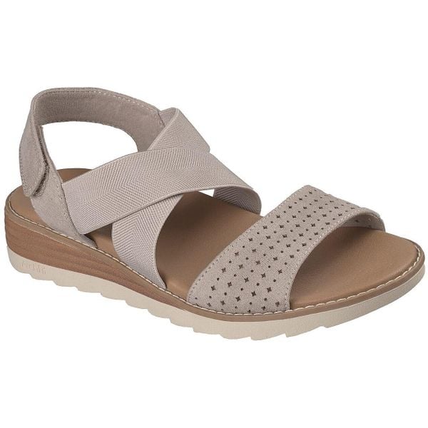Sandały damskie Skechers Arch Fit Oasis b Perf. Brązowe sandały Skechers, bez wzorów, z materiału, bez obcasa, bez zapięcia. Za 290.00 zł.