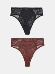 Majtki stringi z wysokim stanem 2 pack - czarny. Czarne stringi Sinsay, bez wzorów. Za 19.99 zł.