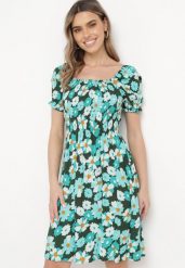 Niebiesko-Zielona Wiskozowa Sukienka Midi Rozkloszowana w Kwiatowy Print Acarana. Niebieskie sukienki Born2be, na lato, m, bez wzorów, z materiału, bez kołnierzyka, bez ramiączek, midi, rozkloszowane. Za 54.99 zł.