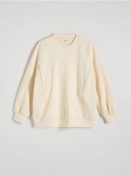 Bawełniana bluza - kremowy. Białe bluzy Reserved, l, bez wzorów, z bawełny, bez kaptura. W wyprzedaży za 119.99 zł.