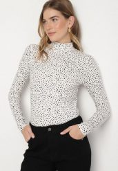 Biała Bawełniana Bluzka w Kropki z Golfem i Długimi Rękawami Rielore. Białe golfy Born2be, l, bez wzorów, z bawełny, bez ramiączek. Za 39.99 zł.