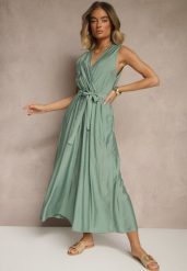 Zielony Kombinezon Taliowany z Wiskozą Ozdobiony Paskiem Evintria. Zielone sukienki Renee, na co dzień, l, bez wzorów, z wiskozy, eleganckie, bez kołnierzyka, bez ramiączek, proste. Za 54.99 zł.