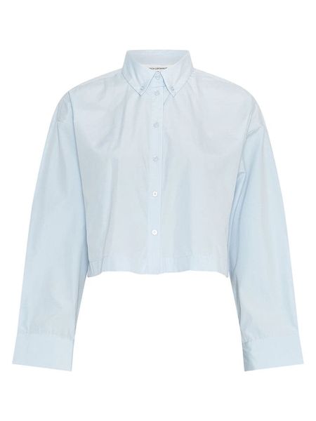 MOSS COPENHAGEN Bluzka "Liene" w kolorze błękitnym rozmiar: XS/S. Niebieskie bluzki Moss Copenhagen, s, bez wzorów, z bawełny, bez kołnierzyka, bez ramiączek. Za 166.49 zł.