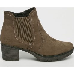 Jana - Botki. Brązowe botki JANA, bez wzorów, z materiału, bez obcasa, bez zapięcia. W wyprzedaży za 159.90 zł.