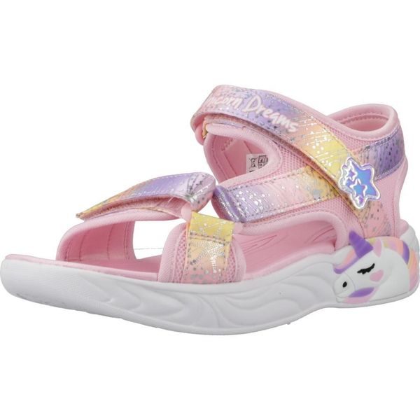 Sandały SKECHERS UNICORN Rose. Czerwone sandały Skechers, bez wzorów, z materiału, bez obcasa, bez zapięcia. Za 197.99 zł.