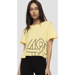 T-shirt damski TSD266 - jasny żółty. Żółte t-shirty 4f, bez wzorów, bez kołnierzyka, bez ramiączek. W wyprzedaży za 24.99 zł.
