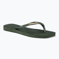 Japonki damskie Havaianas Square Logo Metallic. Zielone klapki Havaianas, bez wzorów, bez obcasa. Za 79.99 zł.