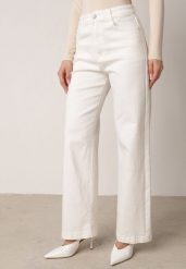 Białe Szerokie Jeansy z Bawełny z Wysokim Stanem Dalinatea. Białe jeansy Born2be, l, bez wzorów, z podwyższonym stanem. Za 119.99 zł.