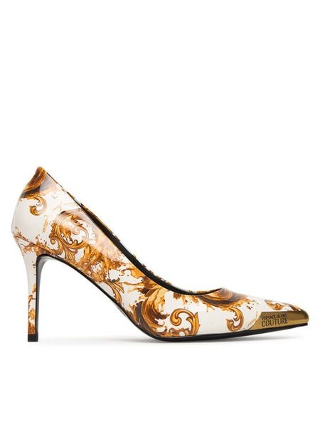 Versace Jeans Couture Szpilki 80VA3S50 ZS366 G03 Biały. Białe szpilki Versace Jeans Couture, bez wzorów, z jeansu, bez obcasa, na szpilce, bez zapięcia. Za 712.99 zł.