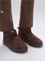 Ocieplane śniegowce z imitacji zamszu z wkładką z wełną - brązowy. Brązowe trapery i śniegowce Sinsay, z wełny. Za 39.99 zł.