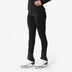 Legginsy treningowe do łyżwiarstwa figurowego Oxelo. Czarne legginsy AXELYS, l, bez wzorów, z elastanu. Za 129.99 zł.