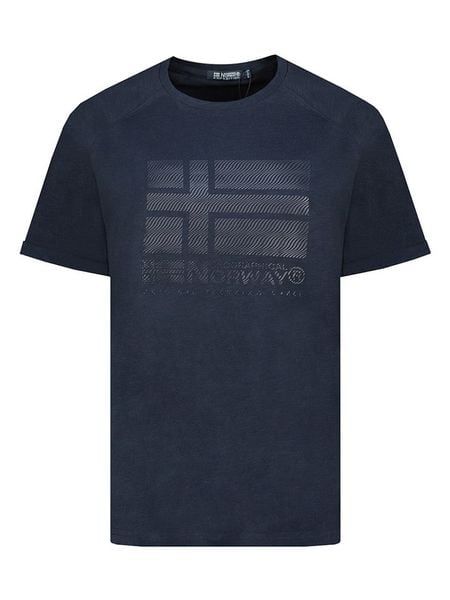 Geographical Norway Koszulka w kolorze granatowym rozmiar: L. Niebieskie bluzki Geographical Norway, l, bez wzorów, z bawełny, bez kołnierzyka, bez ramiączek. Za 48.05 zł.