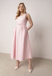 Różowa Bawełniano-Wiskozowa Sukienka Retro w Groszki o Rozkloszowanym Kroju Eviphaia. Czerwone sukienki Born2be, na co dzień, m, bez wzorów, z bawełny, klasyczne, bez kołnierzyka, bez ramiączek, maxi, rozkloszowane. Za 179.99 zł.