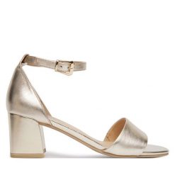 Sandały Caprice. Żółte sandały Caprice, bez wzorów, bez obcasa, na słupku, bez zapięcia. Za 299.99 zł.