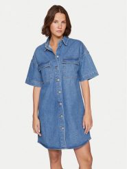 Vila Sukienka jeansowa Maya 14105190 Niebieski Regular Fit. Niebieskie sukienki Vila, bez wzorów, z bawełny, bez kołnierzyka, bez ramiączek. Za 139.99 zł.