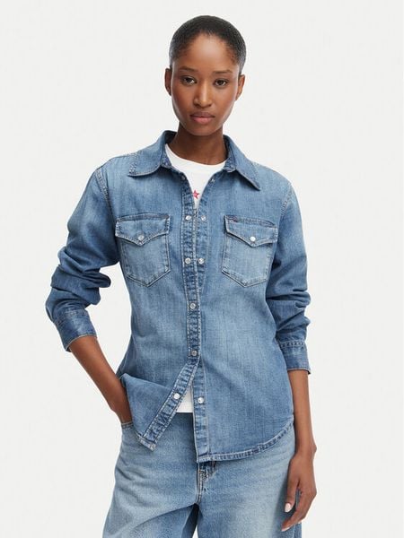Tommy Jeans Koszula jeansowa DW0DW23486 Niebieski Regular Fit. Niebieskie koszule Tommy Jeans, xs, bez wzorów, z bawełny, bez kołnierzyka, bez ramiączek. Za 332.99 zł.