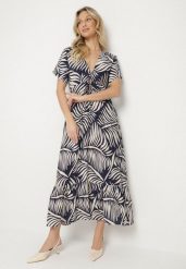 Niebieska Sukienka Wiskozowa Rozkloszowana w Liściasty Print Draledia. Niebieskie sukienki Born2be, na imprezę, l, bez wzorów, z wiskozy, bez kołnierzyka, bez ramiączek, maxi, rozkloszowane. Za 74.99 zł.