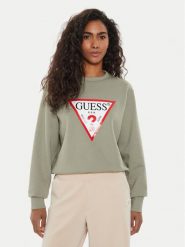 Guess Bluza W2YQ16 KBA11 Zielony Regular Fit. Zielone bluzy Guess, xs, z aplikacjami, z bawełny, bez kaptura. Za 149.99 zł.