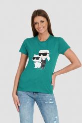 KARL LAGERFELD Turkusowy damski t-shirt Ikonik 2.0, Rozmiar XS. Niebieskie t-shirty KARL LAGERFELD, s, bez wzorów, bez kołnierzyka, bez ramiączek. W wyprzedaży za 269.99 zł.