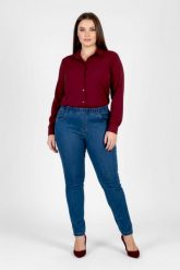 Eleganckie granatowe spodnie Jeangaliny01 o kroju slim fit PLUS SIZE XXL OVERSIZE JESIEŃ. Spódnice Moda Size Plus Iwanek, do pracy, na jesień, plus size, bez wzorów, z bawełny, biznesowe, plus size, koszulowe. Za 199.90 zł.